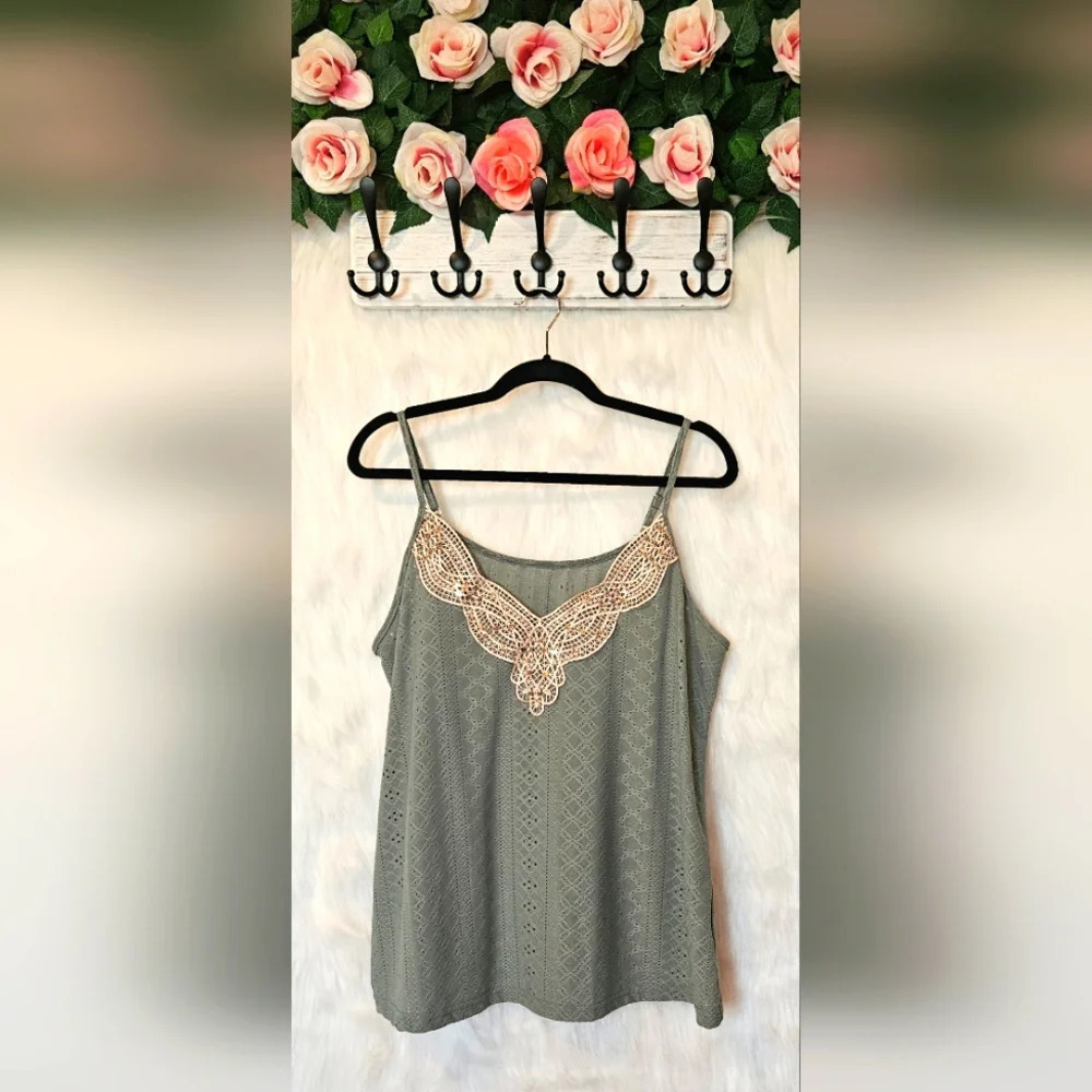 Shein Gold Applique Boho Knit Camisole NWOT